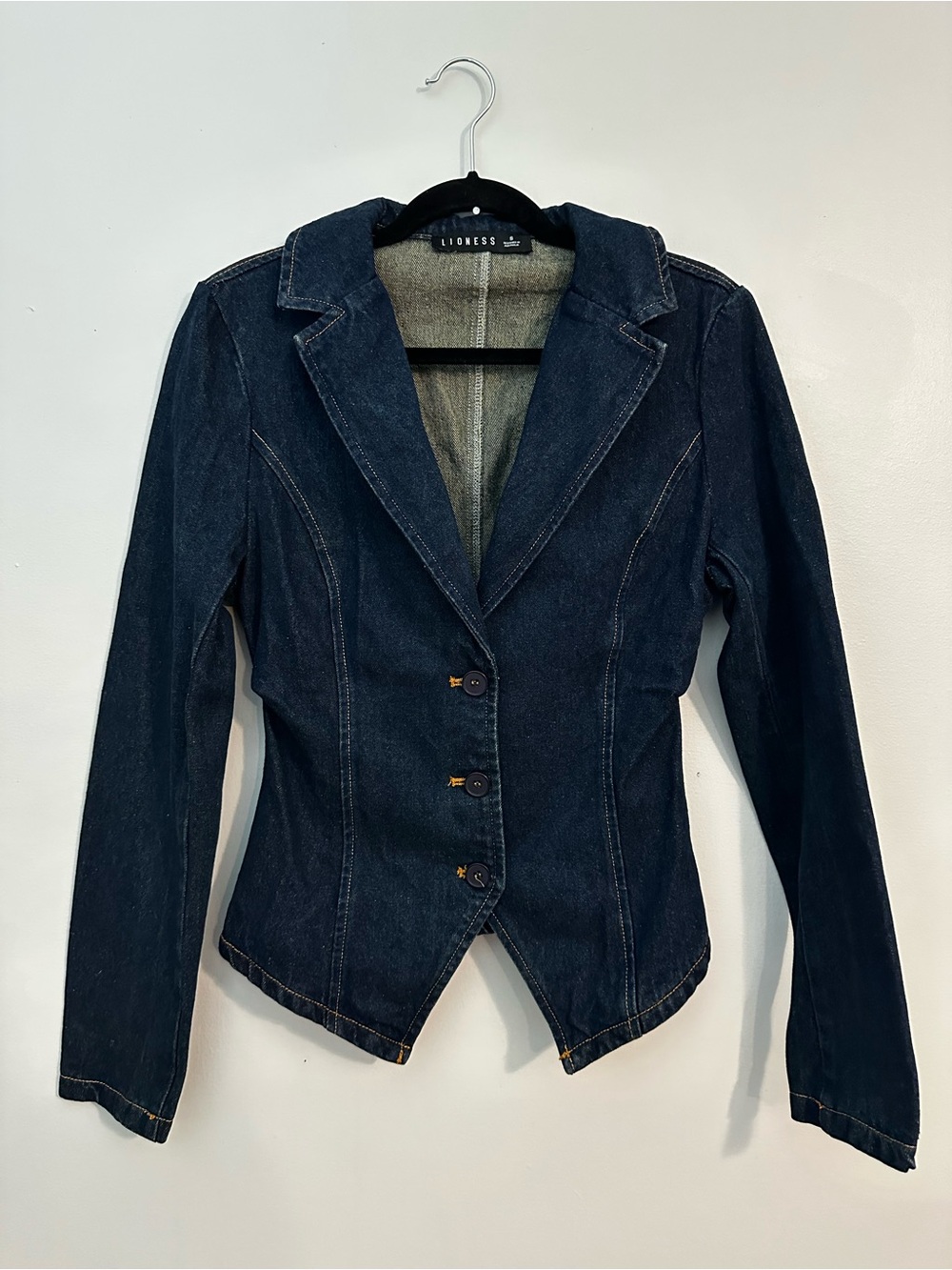 LIONESS Denim Dark Wash Blazer Jacket Size Small - Picture 5 of 10
